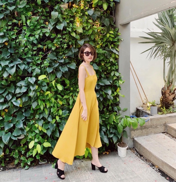 [Mã FAGREEN245 giảm 10% tối đa 30K đơn 99K] Maxi vàng 2 dây lệch tà (kèm hình thật) | BigBuy360 - bigbuy360.vn