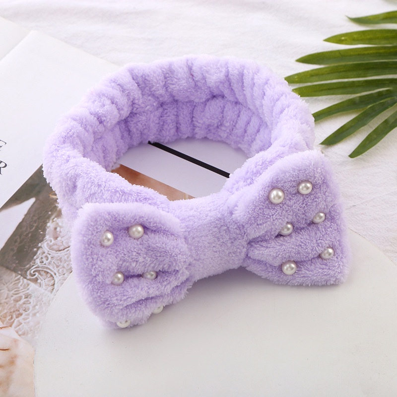 (Hàng Mới Về) Băng Đô Nơ Đính Ngọc Trai Giả Bằng Vải Bông Phong Cách Hàn Quốc