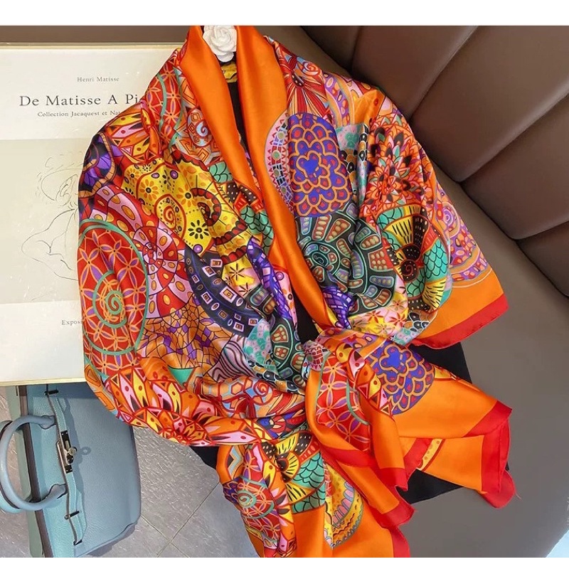 Khăn choàng cổ lụa màu cam cao cấp size 90x180cm