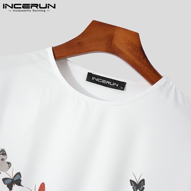 INCERUN Áo Choàng Dài Kaftan Hồi Giáo Tay Dài In Hình Bướm Cổ Điển Có Khóa Kéo Cho Nam