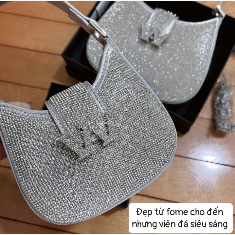 Túi kẹp nách WANG khoá W đá size mini và size 22 fullbox siêu sang hàng QC cao cấp