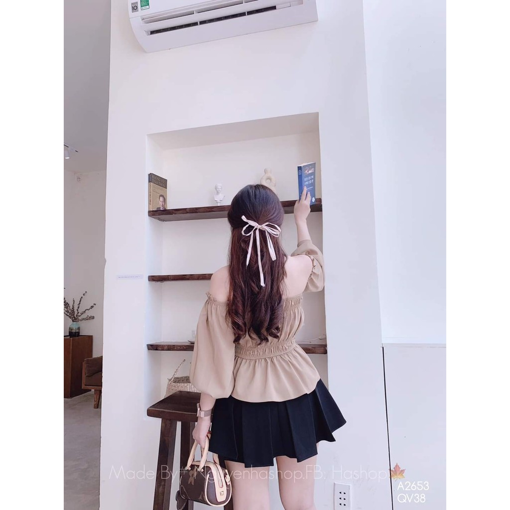 SƠ MI TRỄ VAI PHA NHÚN 2 MÀU ( ảnh thật + video )