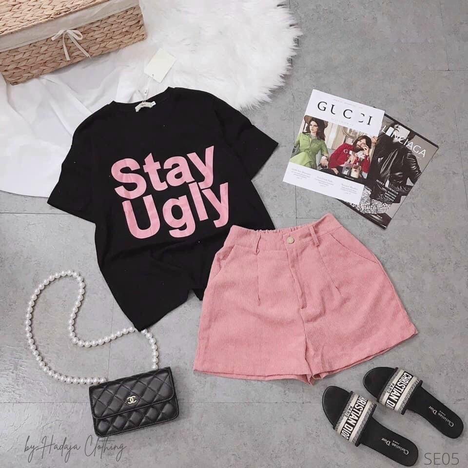 Set bộ 2 món 💖 áo thun form rộng in chữ Stay dễ thương phối quần đùi cực xinh đi chơi đi học dạo phố SE05