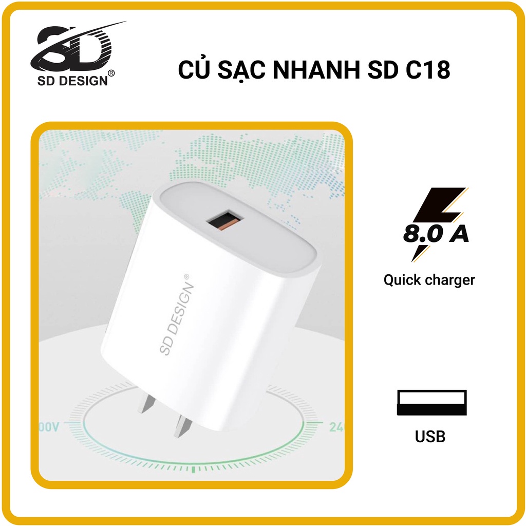 Củ sạc nhanh 50W chính hãng SD DESIGN C18, Cốc sạc nhanh tương thích các thiết bị di động i p h o n e samsung oppo