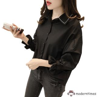 Áo Sơ Mi Nữ Tay Dài Ống Loe Màu Trơn