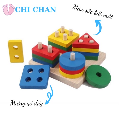 Đồ chơi thả hình vào trục gỗ giúp phát triển trí tuệ cho bé montessori luyện kỹ năng Chi chan