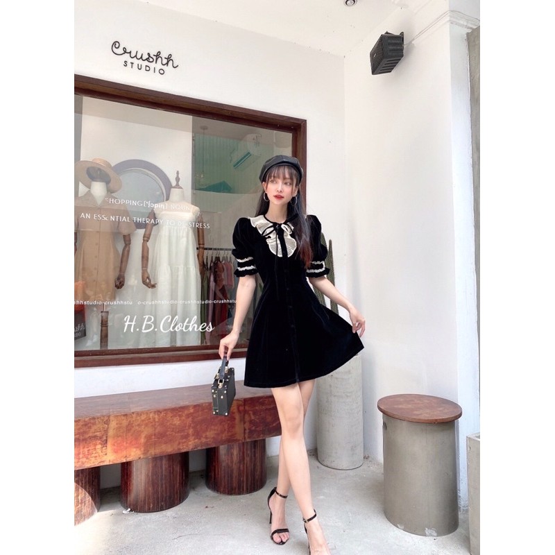 [Mã FAGREEN1505 giảm tới 30K đơn 99K] Đầm xòe nữ chất liệu nhung cổ phối dập ly, dễ thương sang trọng XUONGMAYHB | BigBuy360 - bigbuy360.vn