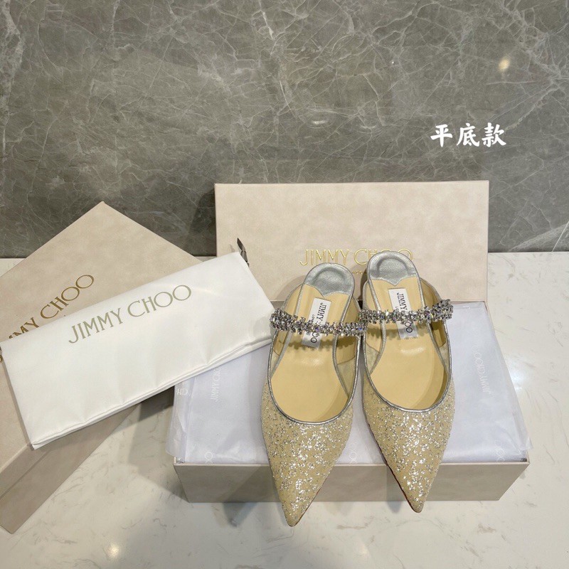 Giày cao gót mũi nhọn hở hậu dây quai đính đá nhỏ jimmy choo
