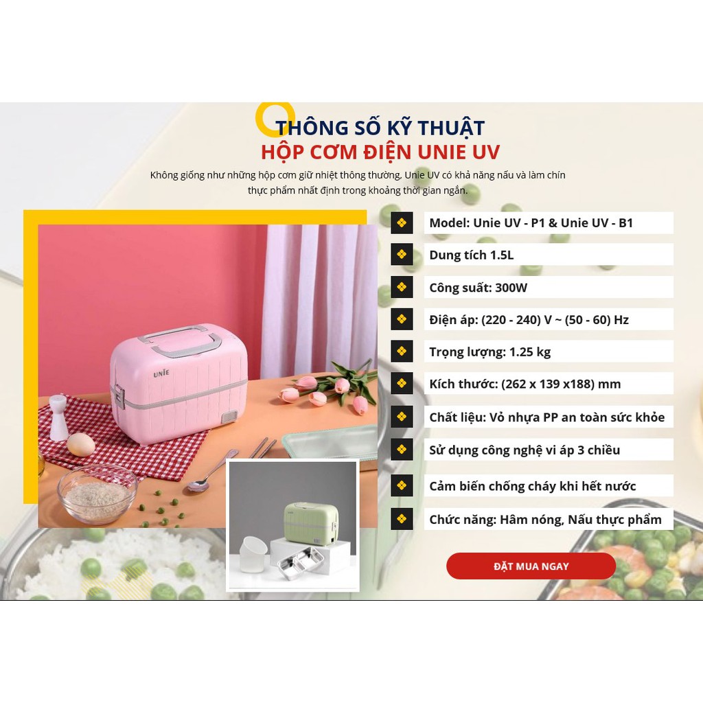 Hộp cơm cắm điện cao cấp, hộp cơm văn phòng UNIE UV 300W - Hàng chính hãng | BigBuy360 - bigbuy360.vn