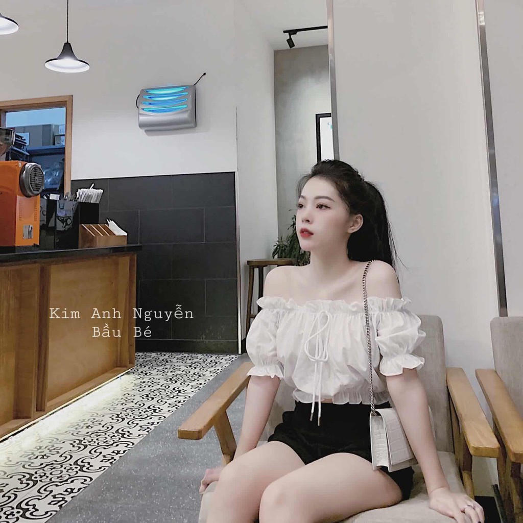 SET ÁO TRỄ VAI BÈO TRẮNG MIX QUẦN ĐÙI UMI ĐEN HOT