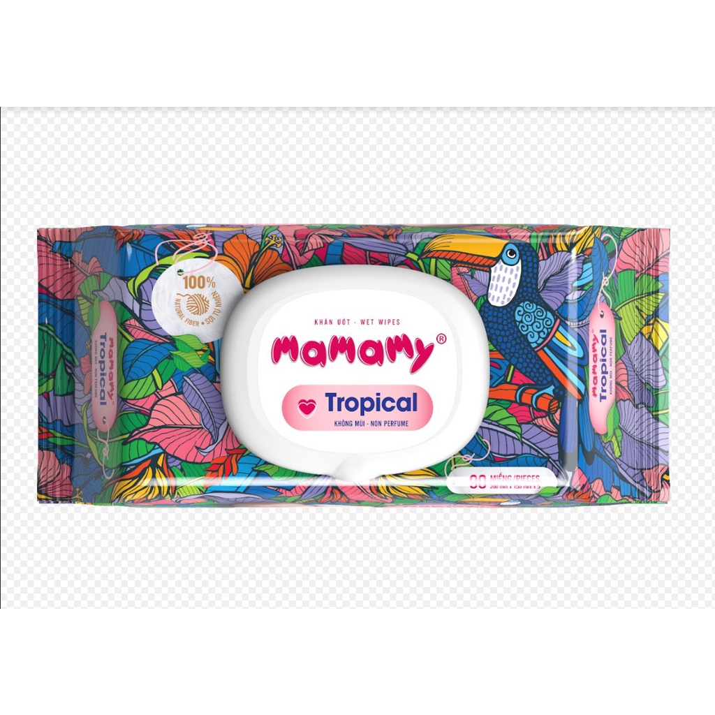 Khăn ướt Mamamy Tropical chính hãng mẫu mới 100% sợi tự nhiên ( Mẫu không mùi và Hoa cúc vạn thọ )
