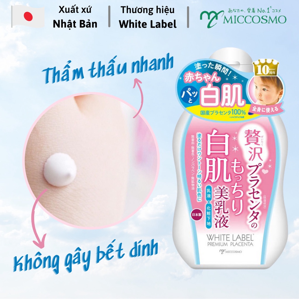 Sữa Dưỡng Thể Trắng Da Nhật Bản MICCOSMO White Label 120g, Chiết Xuất Nhau Thai, Dưỡng Trắng Mờ Thâm, Trẻ Hóa Da (WL04)