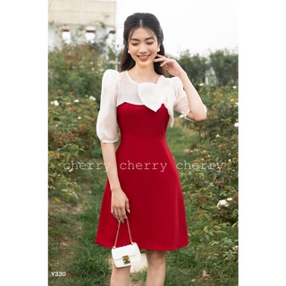 Váy cổ thắt nơ tay bồng dáng xòe Y330