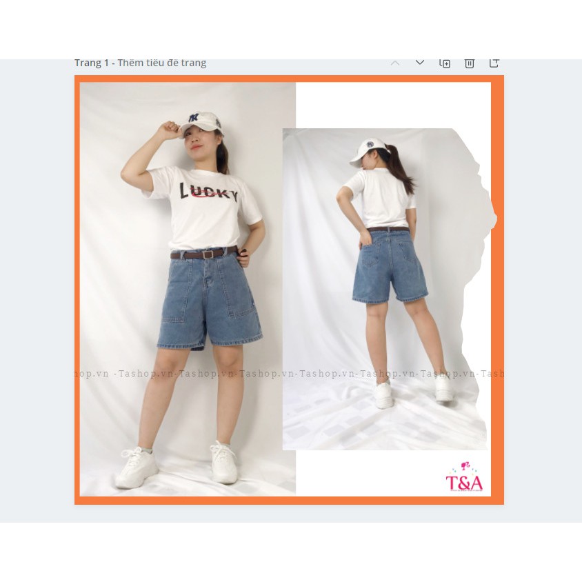 Quần Shorts Jeans Nữ Ống Rộng Túi Vuông Màu Xanh Nhạt Kèm Đai Nhân Cá Tính - 518