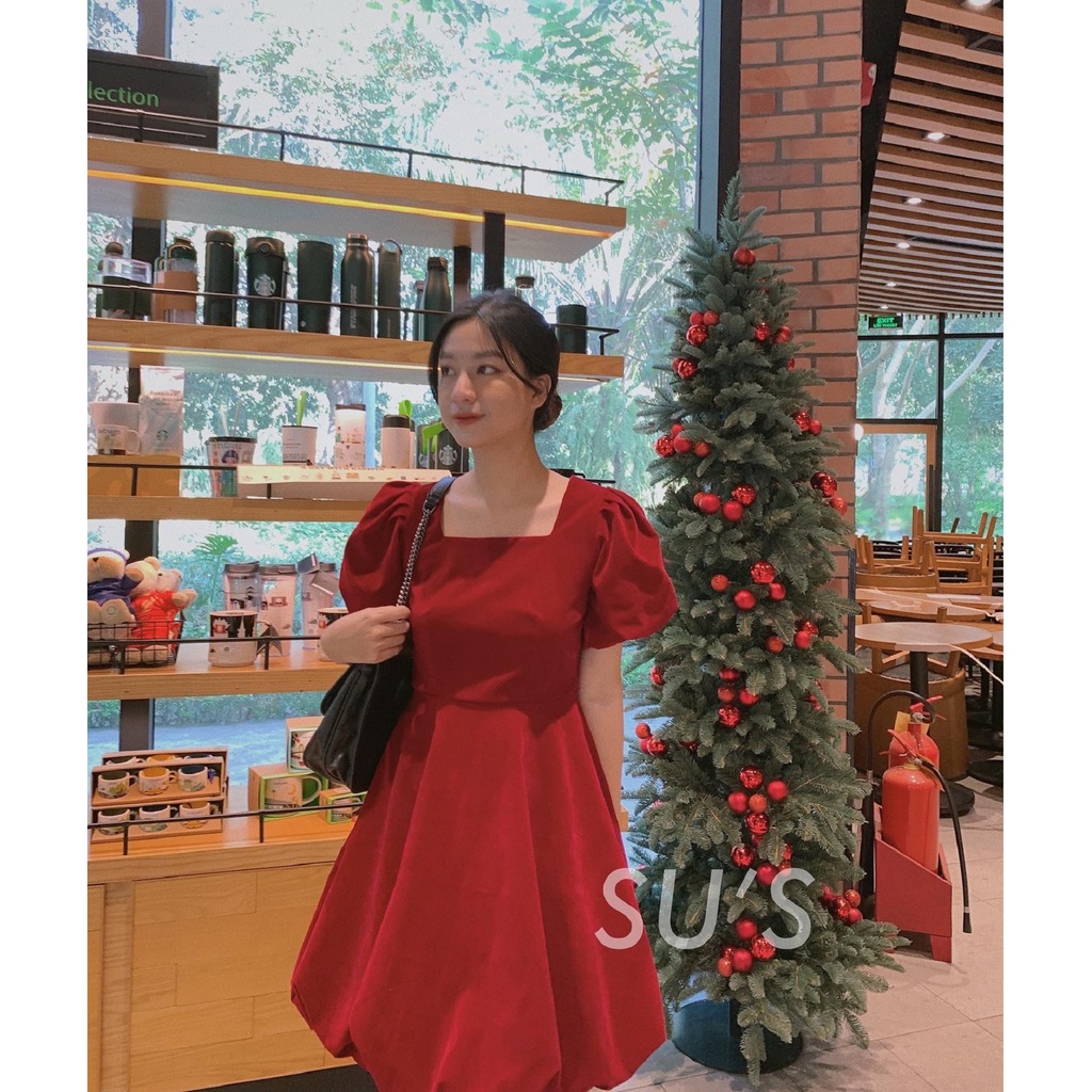 Váy nhung cổ vuông tay bồng V575 SUSTORE | BigBuy360 - bigbuy360.vn