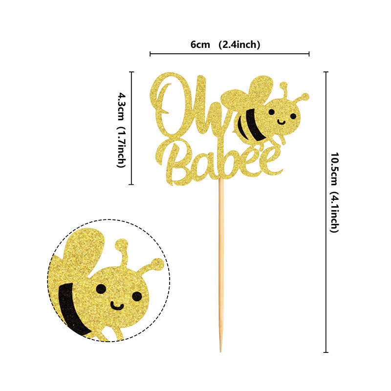 Phụ kiện trang trí bánh sinh nhật bánh kem - Set 3 thẻ cắm con ong nhũ vàng