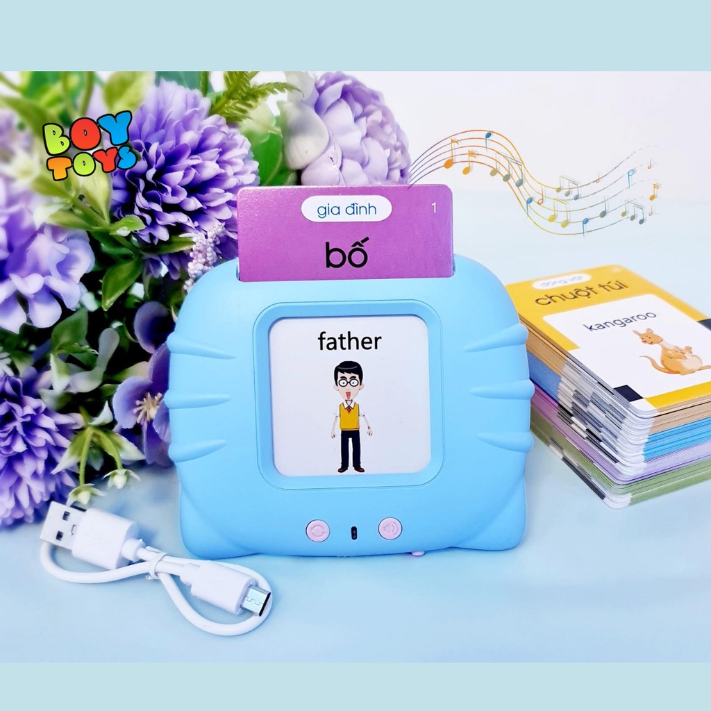 Máy đọc thẻ học từ vựng song ngữ Anh Việt 12 chủ đề, thẻ Flasscard 224 từ vựng thông dụng cho bé