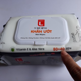 Khăn ướt gia đình CHOICE L Lotte Hàn Quốc 120 miếng (tờ) hương trà xanh & lô hội nắp nhựa tiện dụng