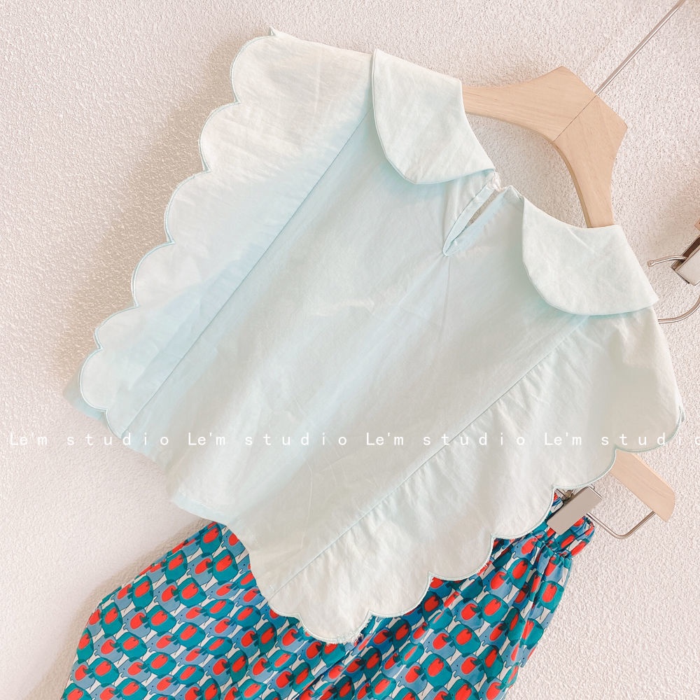 Bộ Trang Phục Hai Mảnh Gồm Áo Cổ Búp Bê Và Quần Ống Rộng Thời Trang Mùa Hè Phong Cách Hàn Quốc Hàng Mới Dành Cho Bé Gái 2022