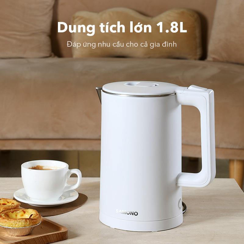 Ấm đun siêu tốc SAMONO SW-R1 2 lớp chống nhiệt công suất 1500W dung tích 1.8L inox 304 - Bảo hành 12 tháng