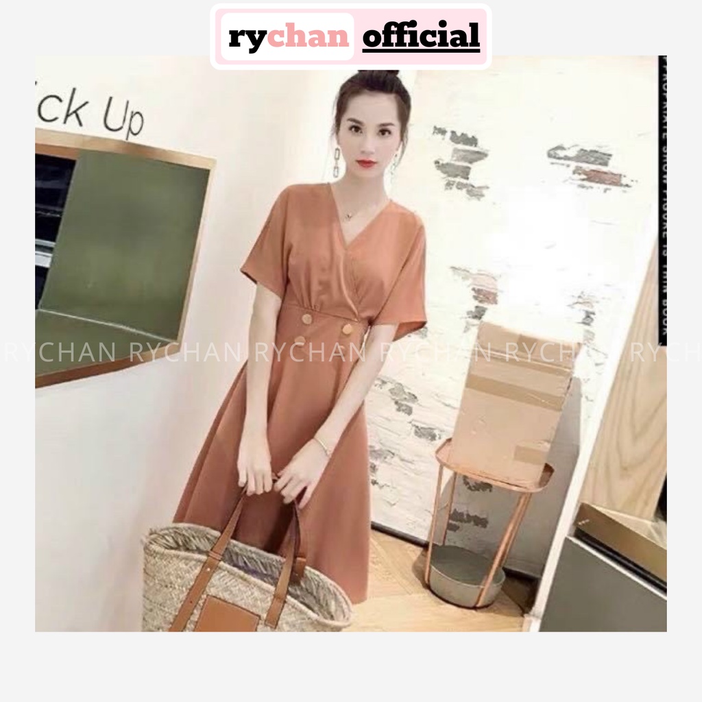 Đầm Xòe Đắp Ngực Chiết Eo Đính Nút 4 Màu [Ảnh Thật Cuối] - DX0080