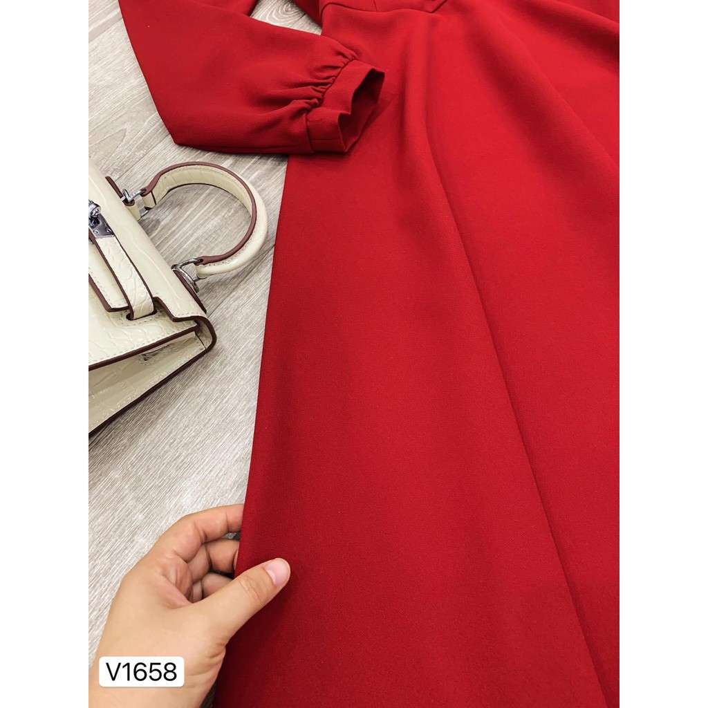 Đầm Xòe 💕 Đẹp DVC 💝 Váy xòe đỏ tiểu thư tay dài V1658 | BigBuy360 - bigbuy360.vn