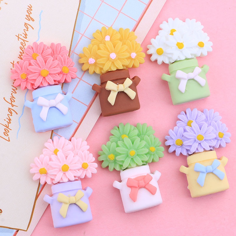 Set 5 Giá Đỡ Bút / Dây Buộc Tóc Hình Hoa Cúc Bằng Nhựa Resin Diy
