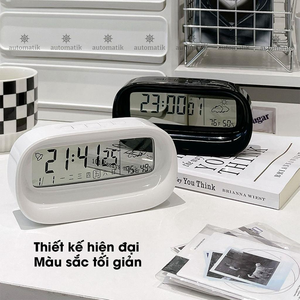 [Tặng Pin] Đồng Hồ Để Bàn Báo Thức Bấm Giờ Led Điện Tử Decor Mini Trong Suốt Đo Nhiệt Độ Và Độ Ẩm - Automatik
