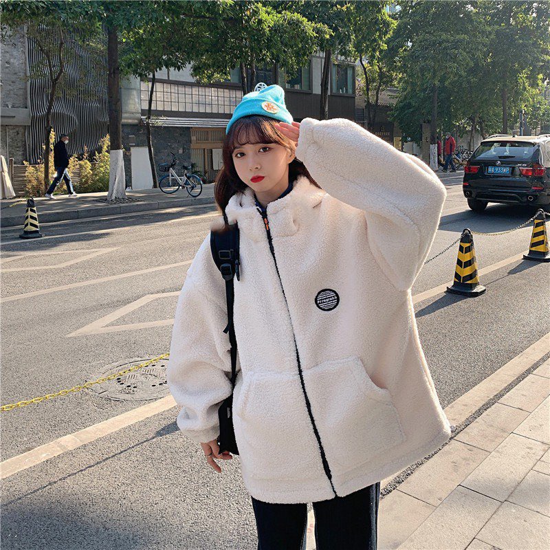 ÁO Hoodie NỮ  mũ khoá zip lông  thêu logo , form thụng unisex lên dáng cực xinh
