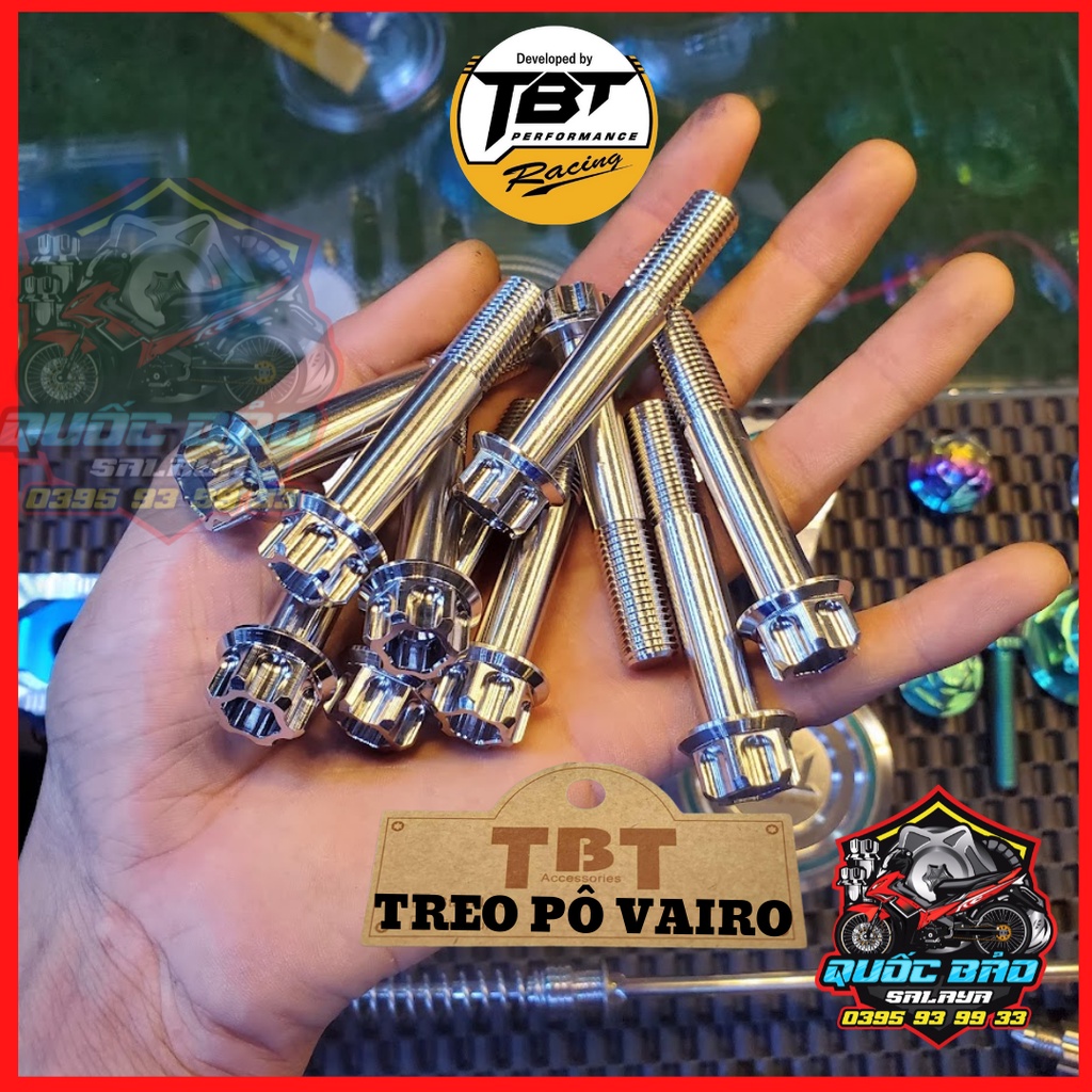 SALAYA TBT bộ 2 ốc 10x60 mẫu v1 v2 inox 304 gắn treo pô vairo click như zin