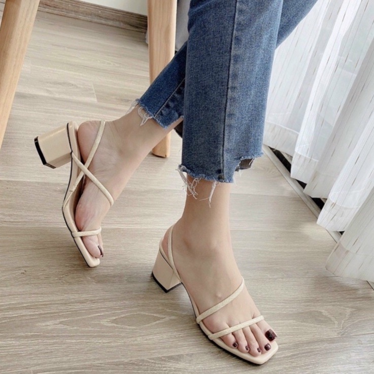 Giày Sandal cao gót,5 phân,dép nữ gót vuông quai dây mảnh đơn giản xinh xắn dễ phối đồ Mã S13
