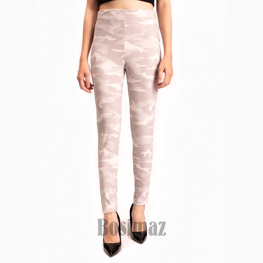 Quần Legging Nữ Bosimaz MS019 dài không túi màu trắng rằn ri cao cấp, thun co giãn 4 chiều, vải đẹp dày, thoáng mát.