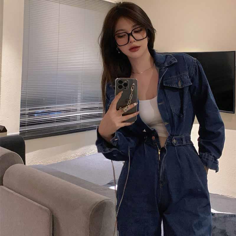 Áo liền quần nữ vải denim thiết kế mới thời trang xuân thu 2021 | BigBuy360 - bigbuy360.vn