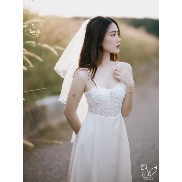 Váy 2 dây pha ren tiểu thư  kèm ảnh thật khách mặc
