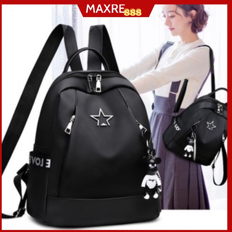 Balo nữ đi học thời trang cao cấp chất liệu vải dù chống thấm nước tốt, tặng kèm móc gấu dễ thương-BL04