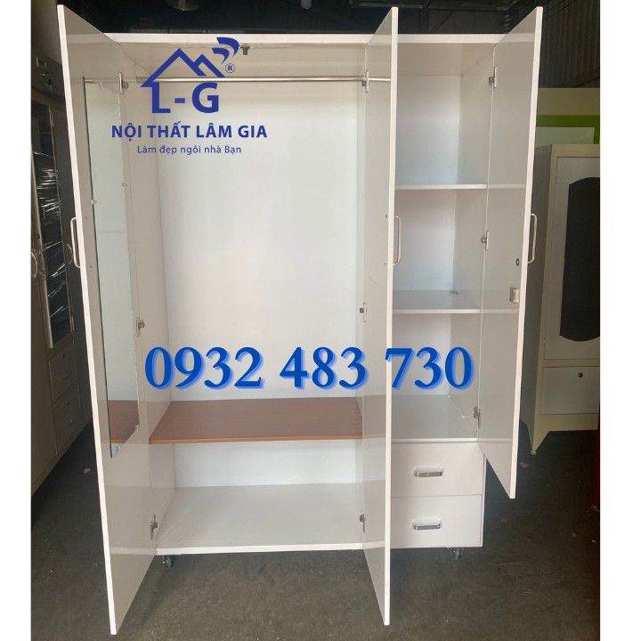 Tủ nhựa đài loan đựng quần áo 3 cánh 2 ngăn (1m2x1m8)_Màu Trắng Tinh