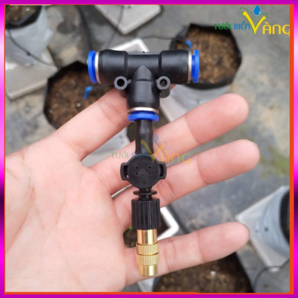 [GIÁ TỐT] 3 Béc phun sương 1 tia đồng,kèm chống nhỏ giọt và nối nhanh chữ Tê 8mm dùng tưới cây, tưới lan