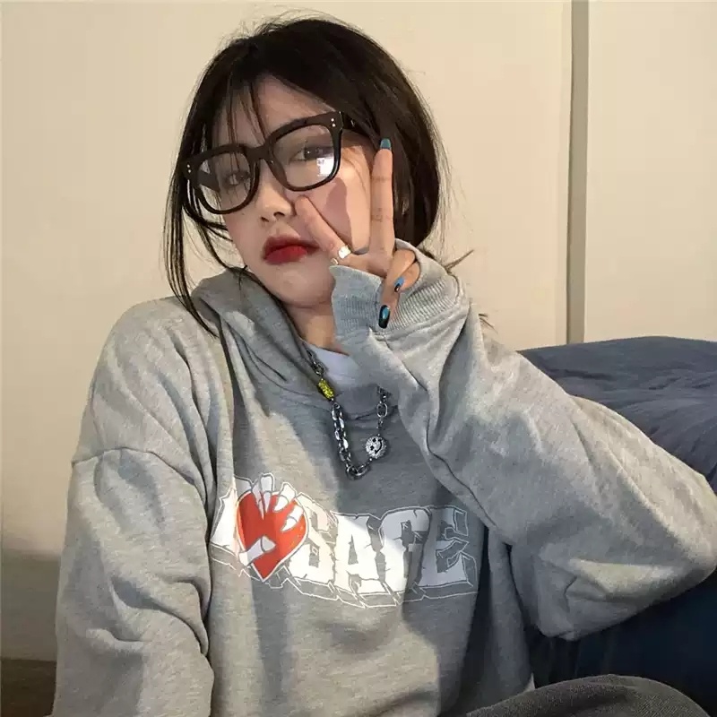 ZHELIHANGFEI Áo Hoodie Tay Dài In Chữ Phong Cách Mỹ