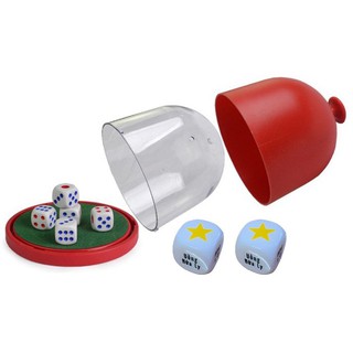 Combo 2 viên xí ngầu uống bia tiếng Việt 2cm + 1 hộp lắc v4 lồng kính nhựa trong, chống rơi/ mất