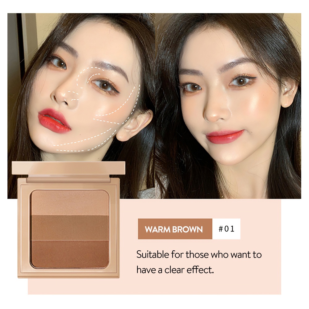 Bảng phấn tạo khối bronzer Gecomo 3 màu trong 1 lâu trôi