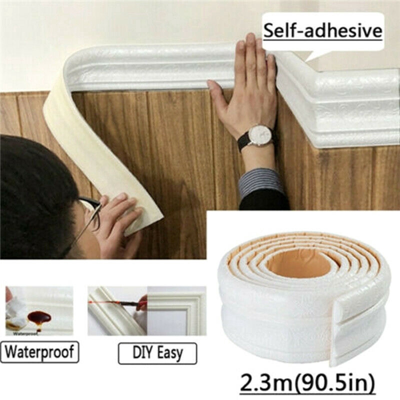 3D Self-adhesive Waterproof Wall Paper Skirting Floral Decor Molding Foam Border Wallpaper