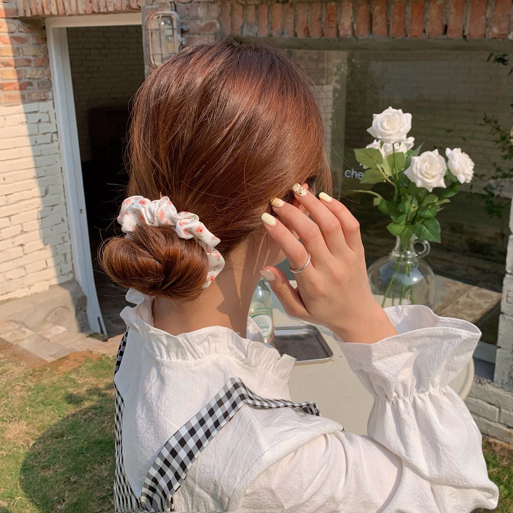 Scrunchies Cột Tóc LIN Họa TIết Hoa Phong Cách Hàn Quốc