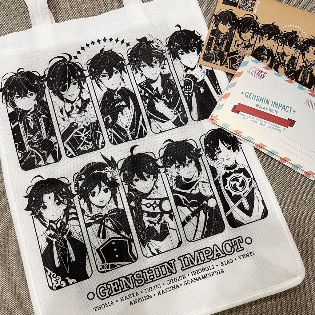 Postcard Genshin Impact kèm túi vải không dệt