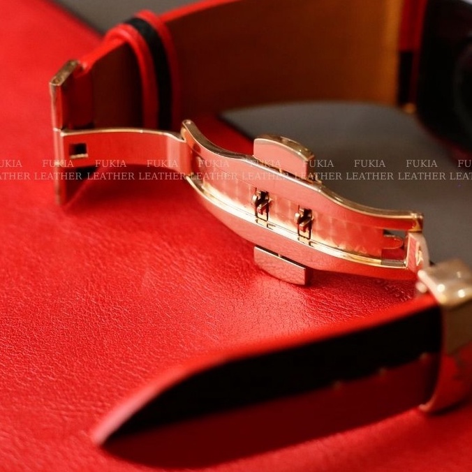 Dây da thủ công Epsom Đen Mix Đỏ dành cho Apple Watch Series 1/2/3/4/5/6/7/8/SE, đồng hồ thông minh, đồng hồ cơ DDTC130