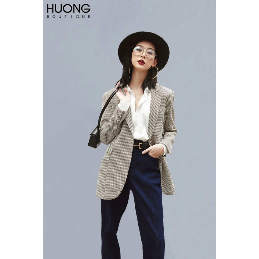 Áo blazer cổ điển họa tiết hoạ tiết houndstooth HUONG BOUTIQUE HBVEST145