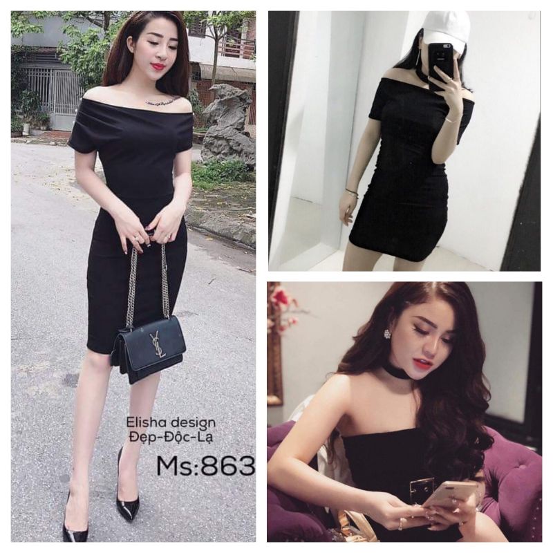 Váy ôm body trễ vai kèm vòng cổ