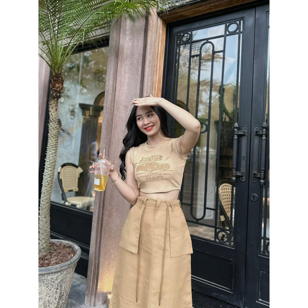 SET ÁO SÁT NÁCH CROPTOP + CHÂN VÁY MIDI TÚI (TH)