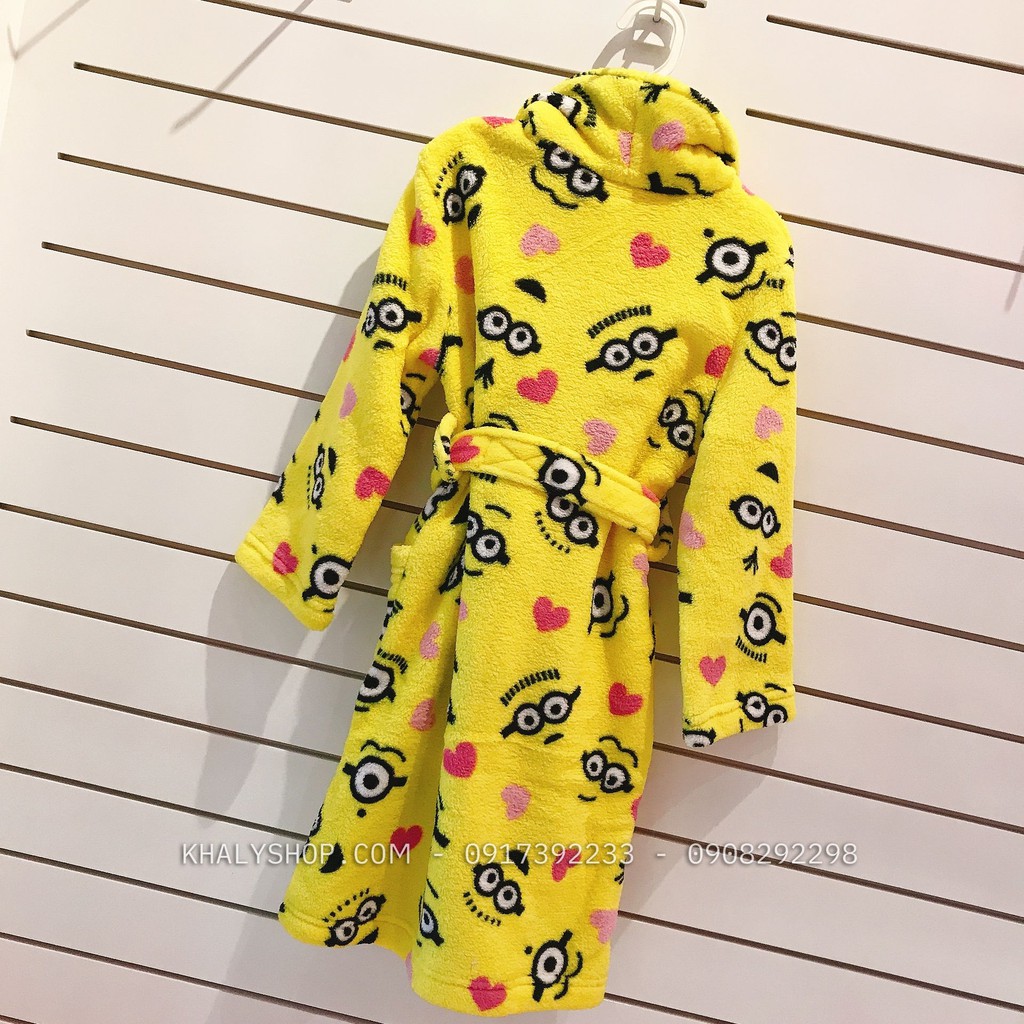 Áo khoác tắm lông mịn trẻ em hình Minions màu vàng size XS cho bé trai 4,5 tuổi ( MỸ US-UK) - AKTMINI