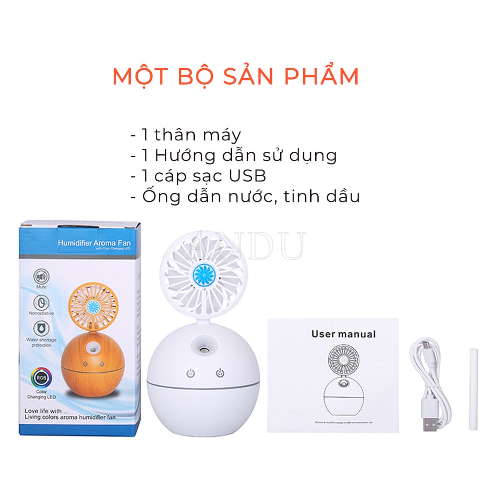 Máy xông tinh dầu kèm quạt, máy phun sương có đèn led mẫu mới