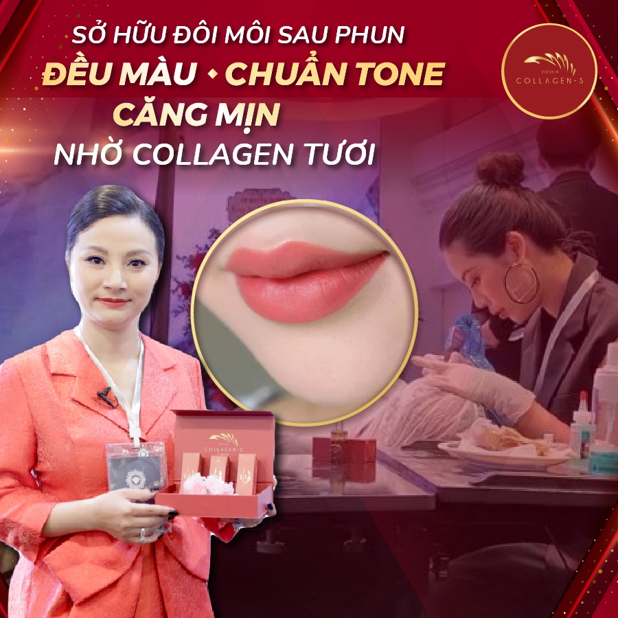 Tinh chất collagen tươi Vieskin Luxury dưỡng môi sau phun xăm, kích màu sắc nét, tự nhiên, siêu căng bóng, lọ 7ml